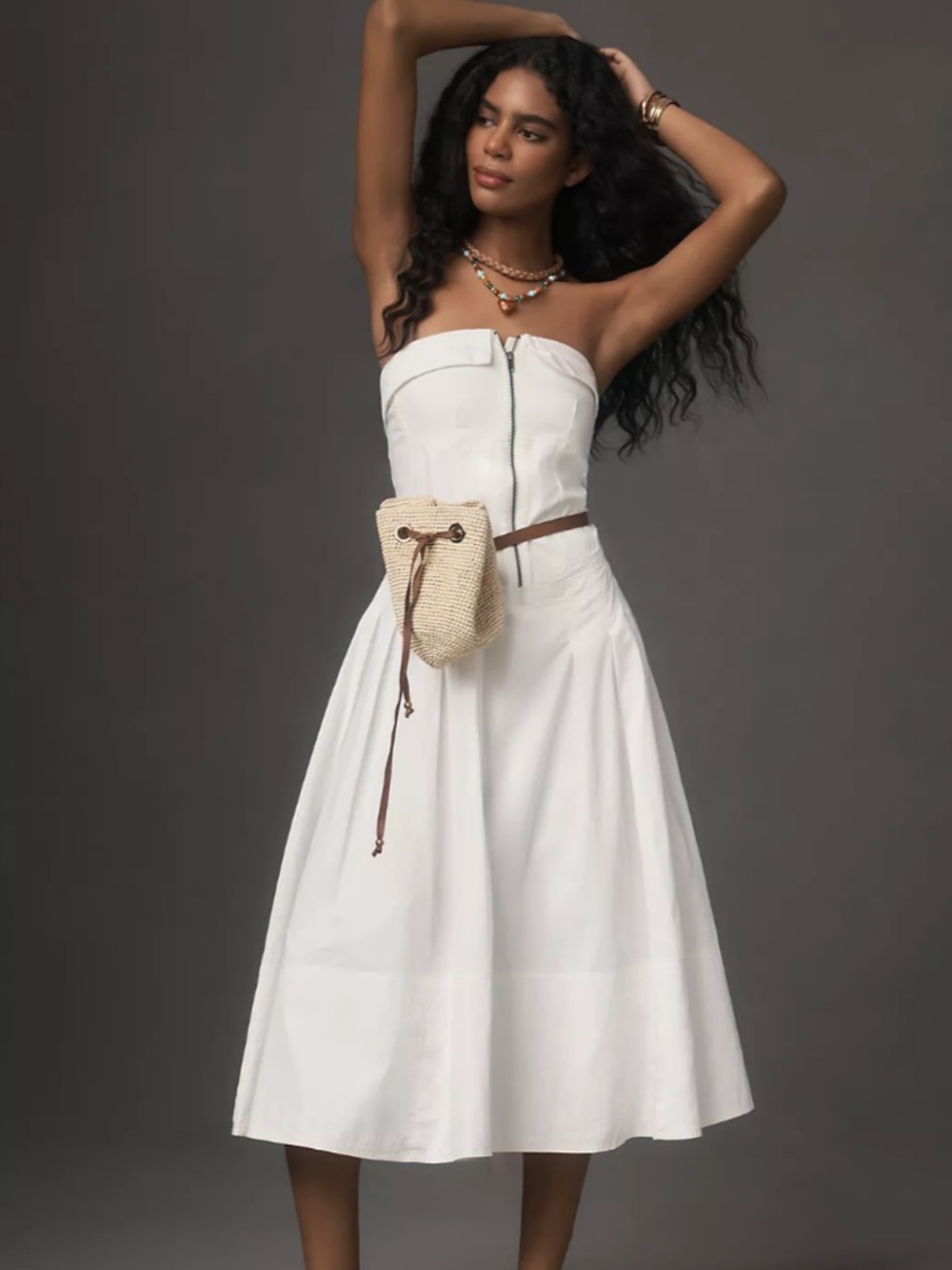 NWT Anthropologie Pilcro Strapless Twofer Midi Dress, White